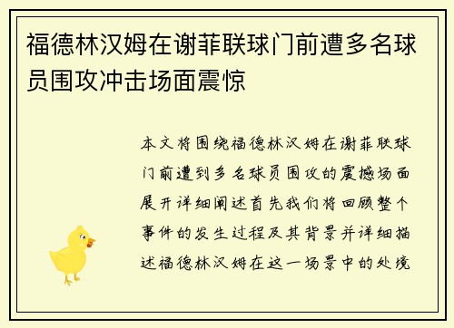 福德林汉姆在谢菲联球门前遭多名球员围攻冲击场面震惊